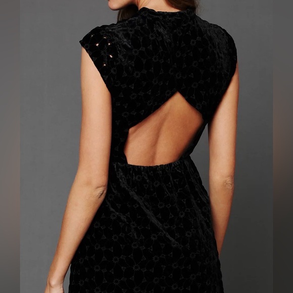 Free People Black Velvet Mini Dress with Floral Texture - Picture 2 of 5
